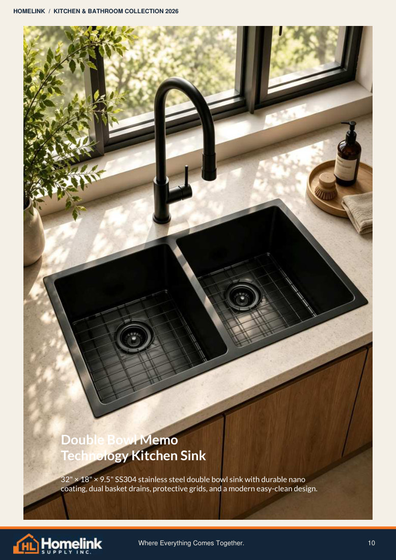 Homelink product catalogue page 10. Open the PDF for text, dimensions and zoom.