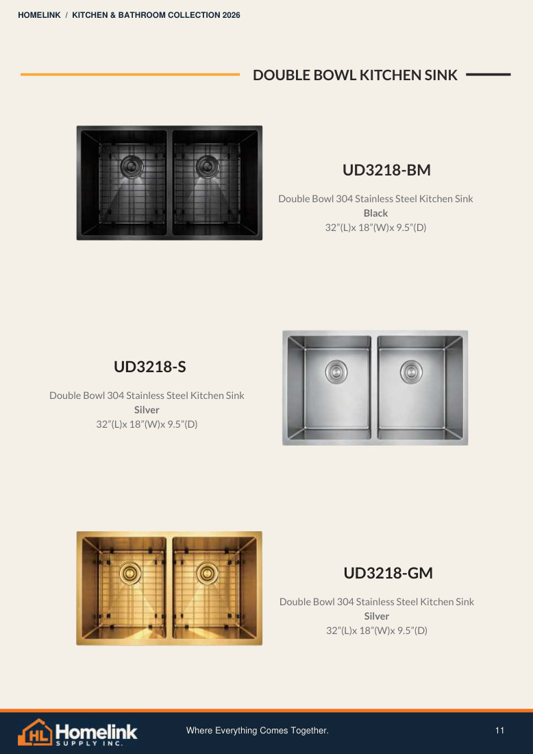 Homelink product catalogue page 11. Open the PDF for text, dimensions and zoom.