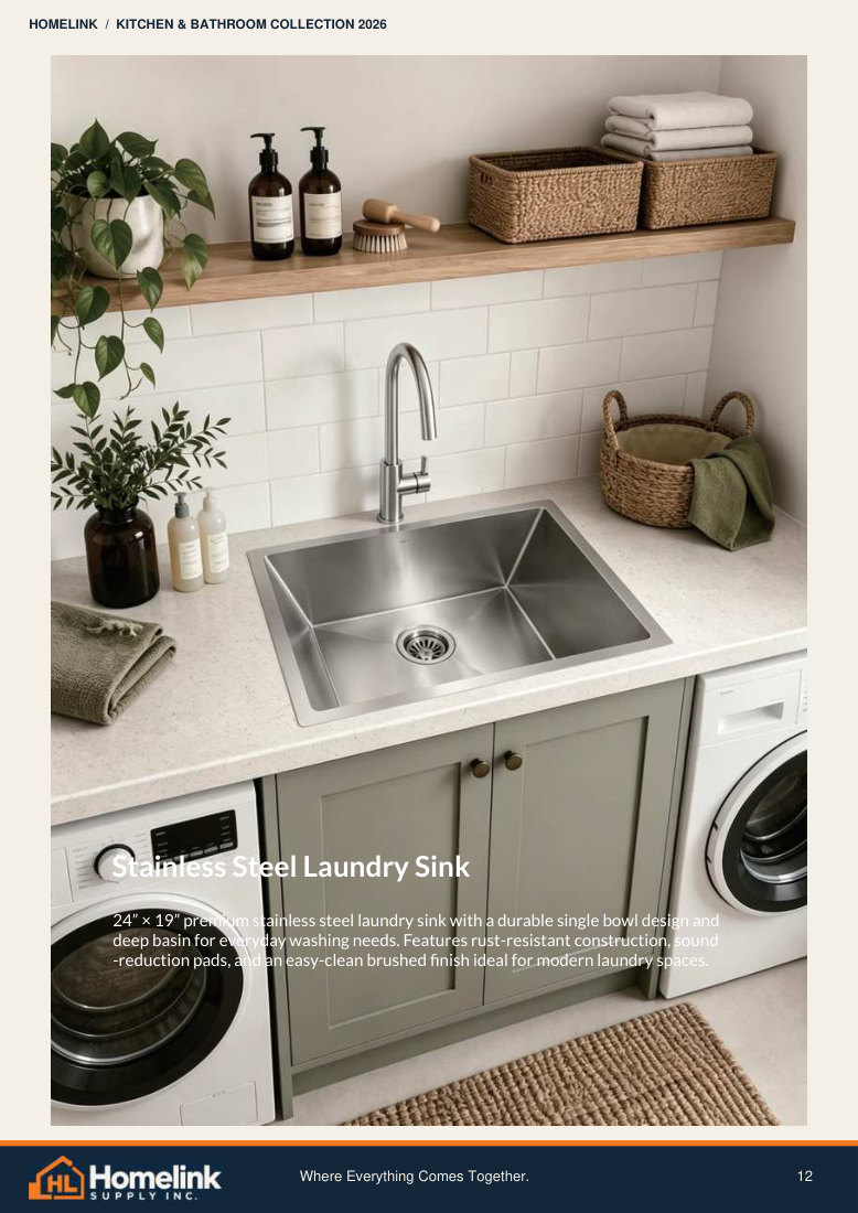 Homelink product catalogue page 12. Open the PDF for text, dimensions and zoom.
