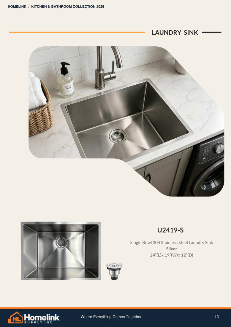 Homelink product catalogue page 13. Open the PDF for text, dimensions and zoom.