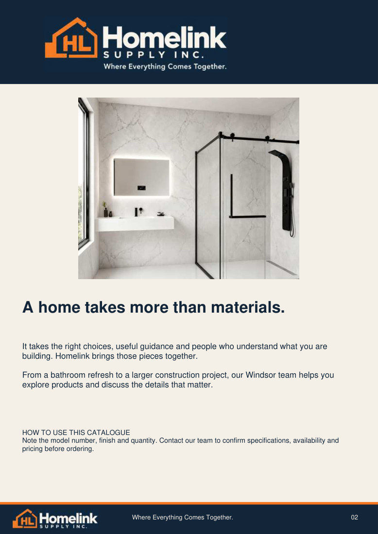 Homelink product catalogue page 2. Open the PDF for text, dimensions and zoom.