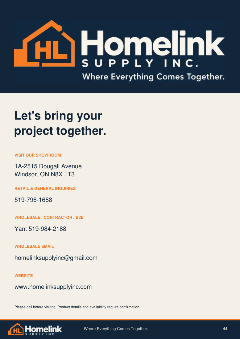 Homelink product catalogue page 44. Open the PDF for text, dimensions and zoom.