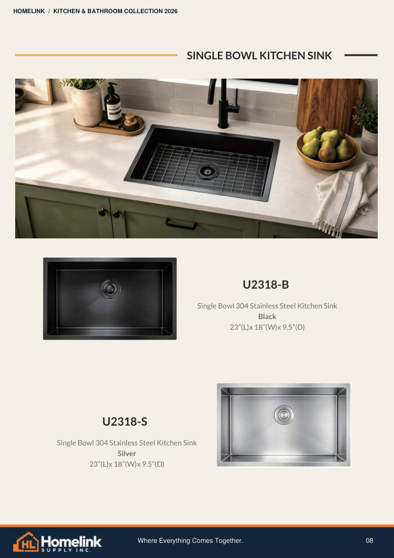 Homelink product catalogue page 8. Open the PDF for text, dimensions and zoom.